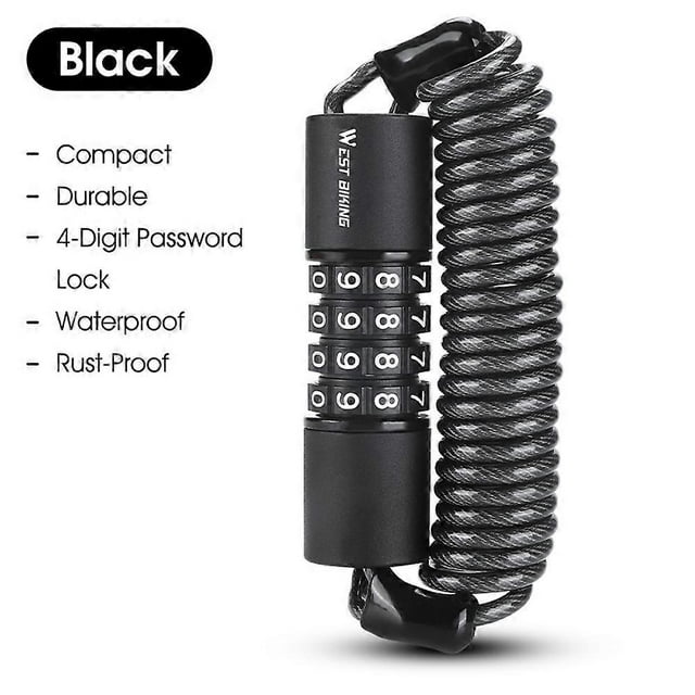 Bicycle Safety Lock Bike Helmets AntiTheft Elasticity Locks 4 Digits Combination Password Road Bike Steel Cable Lock Portable Cycle Lock