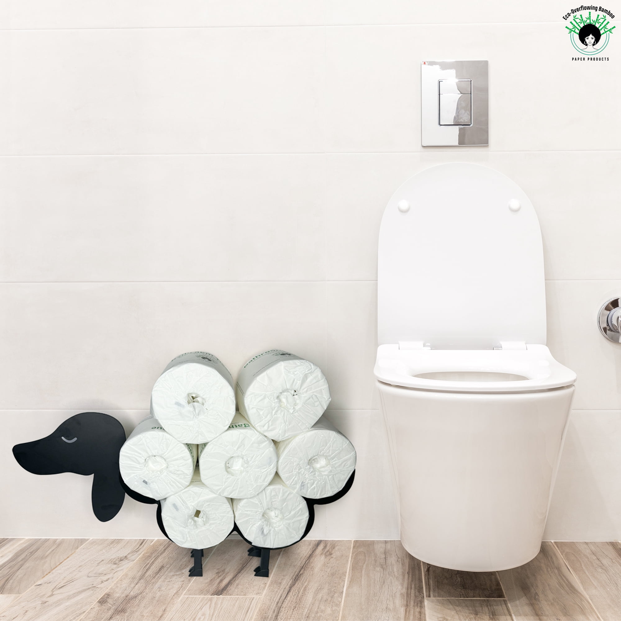 Eco-Overflowing Bamboo PP Rustproof Matte Black Finish Toilet Paper Holders, 6 Count