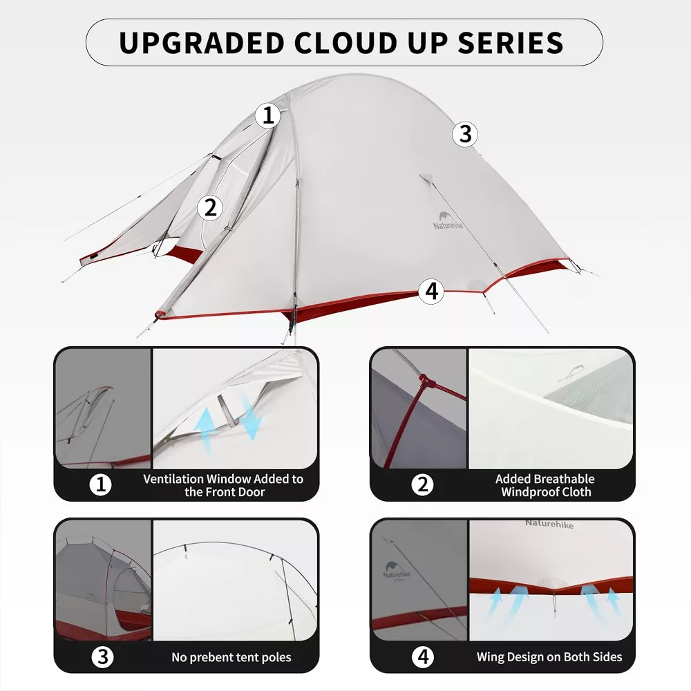 Naturehike 2 Person Tent Lightweight Backpacking Tent with Footprint - Free Standing Ultralight Camping Hiking Backpack Tents, 7.22×5.25ft, Gray