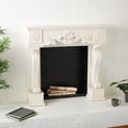 thumbnail image 2 of DecMode 45" x 42" Wooden White Freestanding Scroll Surround Fireplace Mantle with Floral Accents, 2 of 9