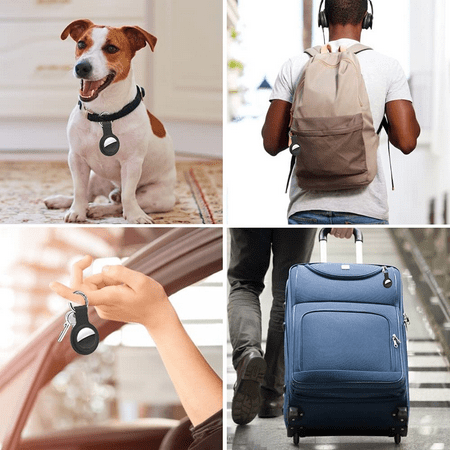 Airtags Case with Keyring Silicone Holder for Apple Finder Tracker Air Tags Waterproof Protector Accessories for Pet Dogs Collar Strap, airtag keychains Black/Gray/Blue/White