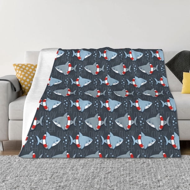 Balery Shark Wearing Swim Ring Manta de Franela con Dibujo, Lujo Ultra Suave y Cálido, Antipelusa y Resistente a las Arrugas para Cama, Sofá, Camping -80"x60"