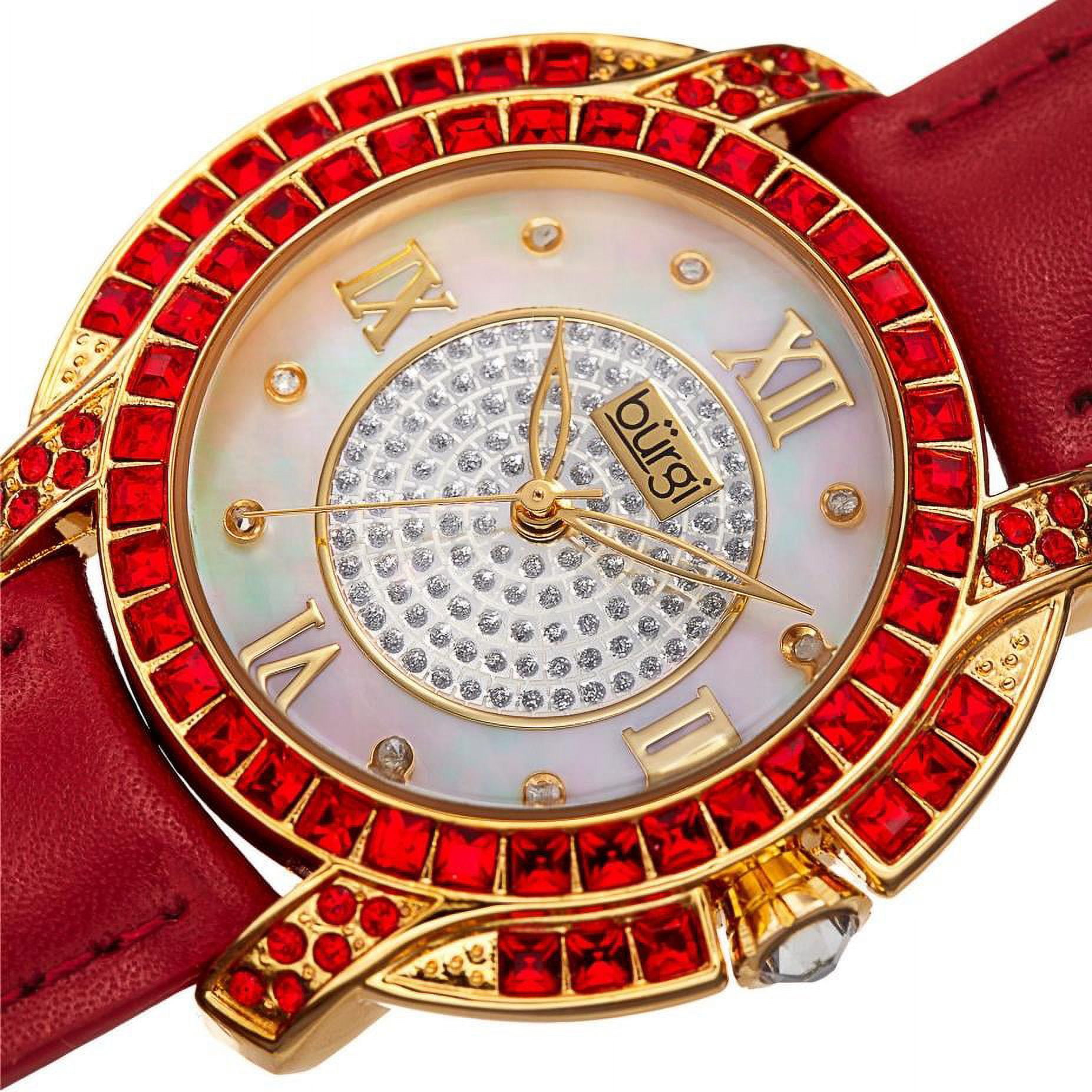 BUR156RD Swarovski Crystal Mother of Pearl Diamond Red Womens Watch