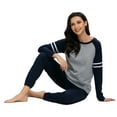 thumbnail image 4 of MintLimit Women's Pajamas Set Crew Neck Solid Striped Raglan Long Sleeve Shirt and Jogging Pants with Pocket Soft Nightwear 2 Piece Sleepwear, 4 of 5