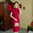 thumbnail image 3 of Cheongsam Xi Vestido de novia para suegra Vestido para madre Noble Joven Elegante De gama alta Talla grande Vino tinto, 3 of 5
