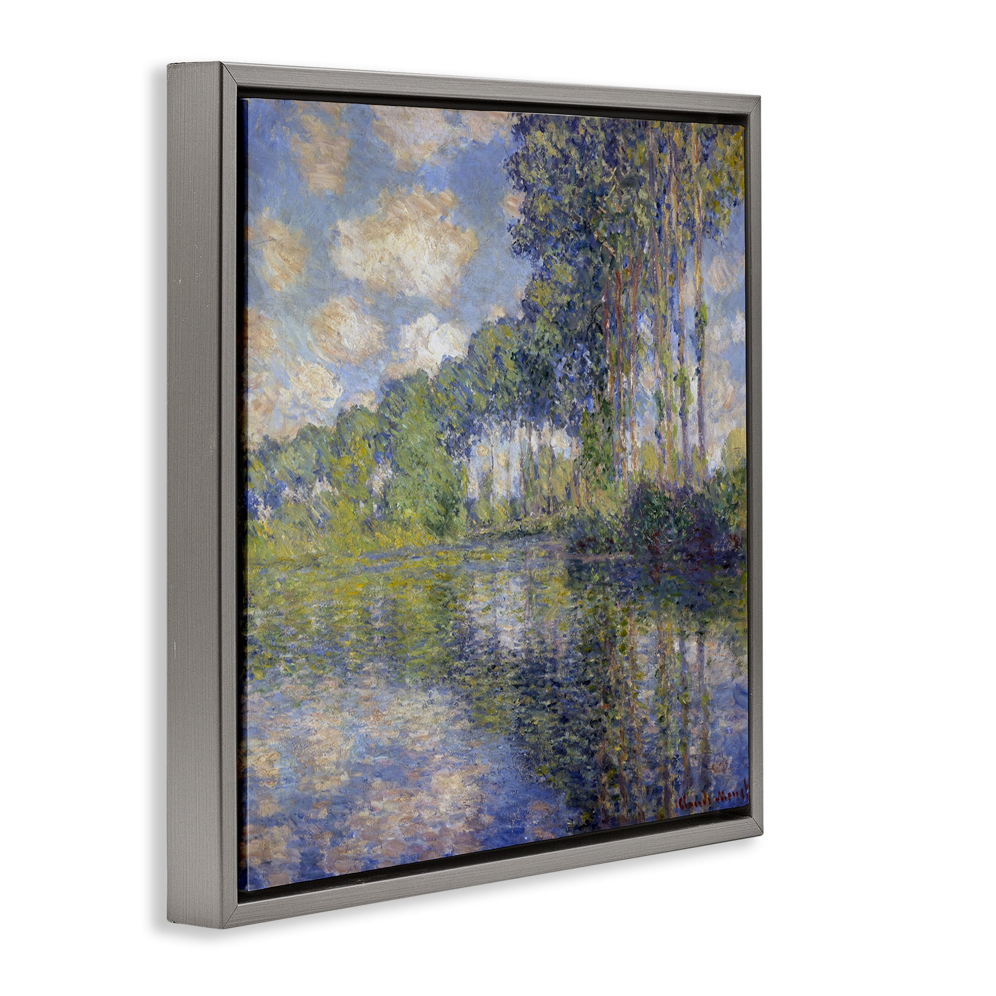 Stupell Industries Classic Monet Poplars on the Epte Landscape & Nature Painting Gray Floater Framed Canvas Art Print Wall Art, 18 x 18