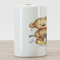 thumbnail image 3 of Bear Ceramic Toothbrush Holder, Teddy Toy Caught up in Rain Rubber Boots Holding an Umbrella Cartoon, Decorative Versatile Countertop for Bathroom, 4.5" X 2.7", Sand Brown Yellow Blue, 3 of 4