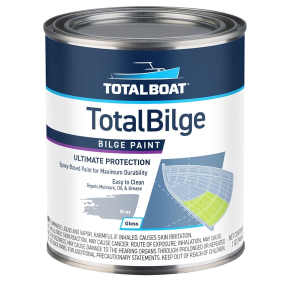 TotalBoat TotalBilge Epoxy Based Bilge Paint for Boat Bilges, Bulkheads, Engine Rooms and Locker Areas (Gray, Quart), 32 Fl Oz (Pack of 1)