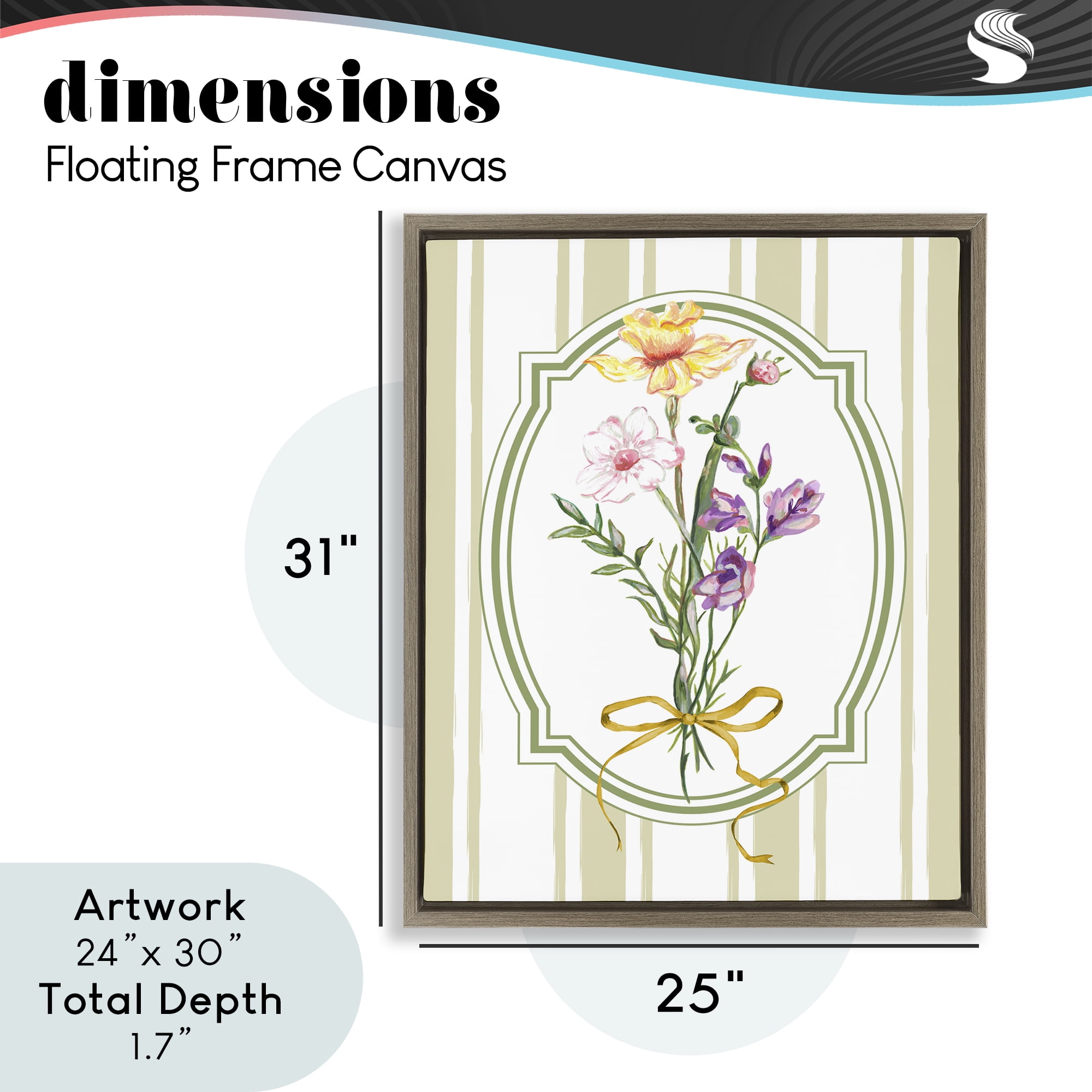 Vintage Wildflowers with Ribbon Brown Framed Floater Canvas Wall Art, design by Adonna Ebrahimi