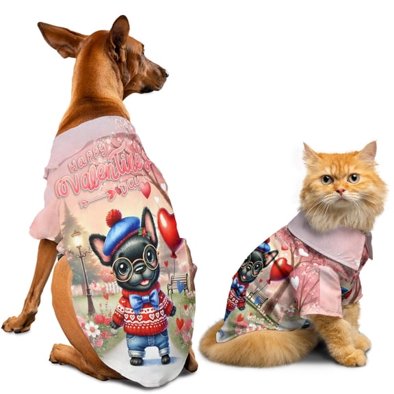 Happy Valentine’s Day Adorable French Bulldog Puppy Holding Heart Balloon Hawaiian Summer Shirt for Small Medium Large Dog Cat Dog Lover Gifts - 00030