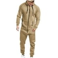 thumbnail image 2 of Fengqque Mens Jumpsuit Onesie Rompers Drawstring Hooded Full Zip One Piece Tracksuit with Pockets Beige 6(L), 2 of 6