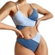 thumbnail image 1 of Gibobby Conjunto de Bikini para Mujer Color grueso a juego sólido Cruz Sexy Bikini mujeres traje de baño Correa cintura traje de baño Tankinis conjunto(Azul,CH), 1 of 5