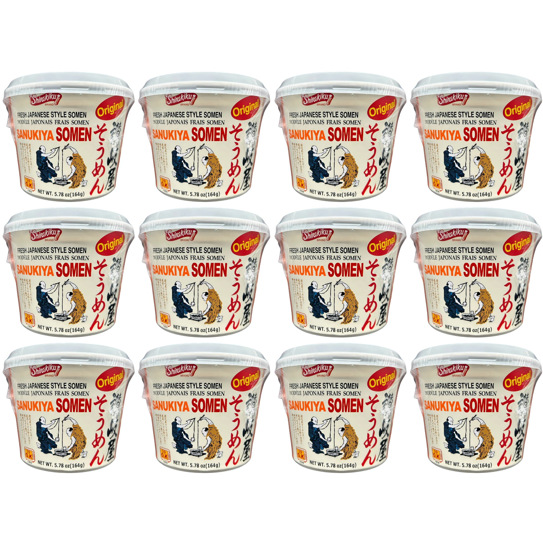 SHIRAKIKU Instant Sanukiya Somen Noodle Bowl Original Flavor, 5.78 oz, 12 pack