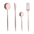 thumbnail image 3 of Juego de 4 cubiertos de acero inoxidable pulido portátil, incluye cuchillos, tenedores y cucharas para el hogar, reuniones familiares y cenas. Oro rosa, 3 of 9