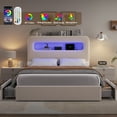 thumbnail image 4 of Homfa Queen Size Velvet Upholstered Bed with LED Lights & 2 Drawers, Storage Headboard Platform Bed Frame with USB Ports & Outlets, Off-White, 4 of 9
