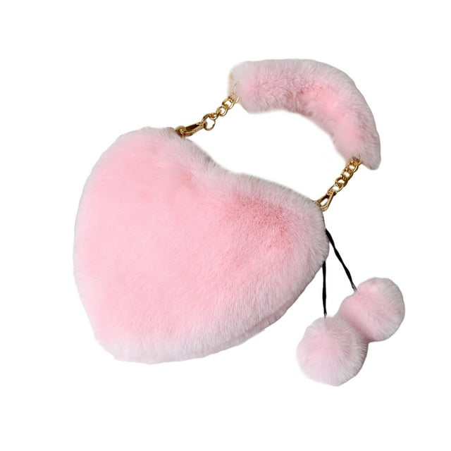 Bolso de mano de piel sintética con asa superior, suave, informal, con forma de corazón, para mujer Rosa claro