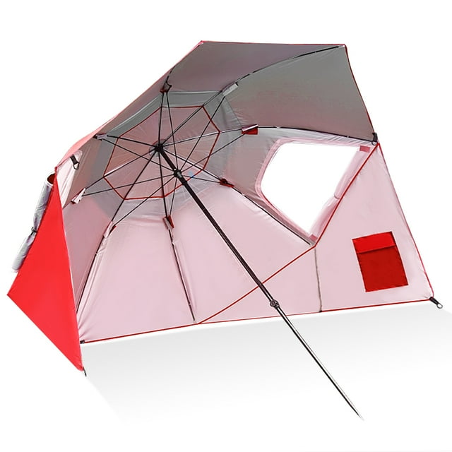 Graflsoa Portable Multi-Functional Fishing Umbrella with 1.2m Canopy Radius, Red - Ideal for Outdoor Protection from Sun, Rain, and Wind