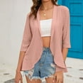 thumbnail image 2 of Feancey Womens Open Front Cardigans 3/4 Sleeve Bolero Shrugs Eyelet Casual Ruffled Hem Cardigan Jacket Summer Fashion Beach Cover Up Tops Pink XXL, 2 of 8