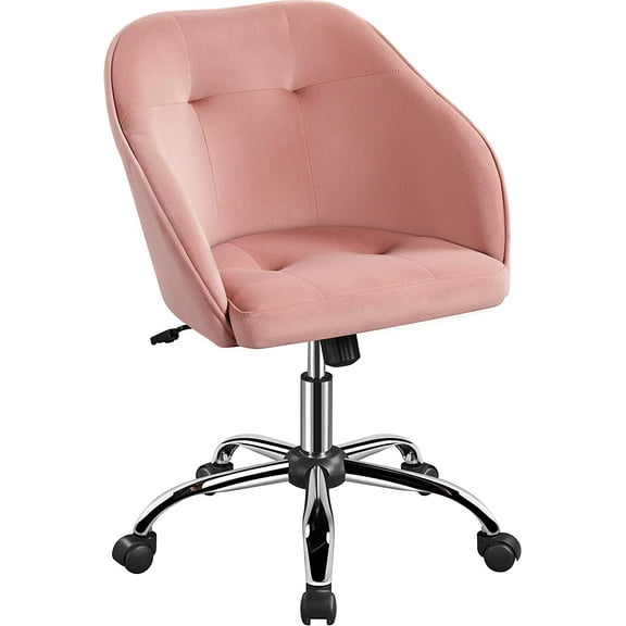 ZALIX Pink Office Chair Small Cute Vanity Chair with Back Wheels Velvet Swivel Rolling Desk Computer Armchair for Bedroom Living Room