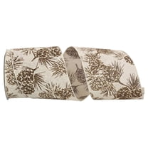 Reliant Ribbon - 93559W-810-10F, Pinecone Glitter Outlines Linen Wired Ed Ribbon, Ivory, 4 Inch, 10 Yards
