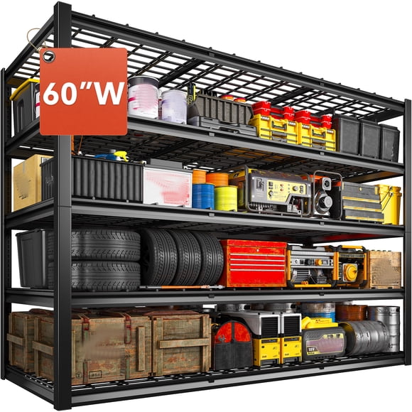 Exenoray 5-Tier Heavy Duty Garage Shelving, 3000 lbs Capacity Metal Storage Rack, Adjustable Shelves, 60"W x 24"D x 72"H, Boltless Storage Shelf for Garage, Basement, Warehouse