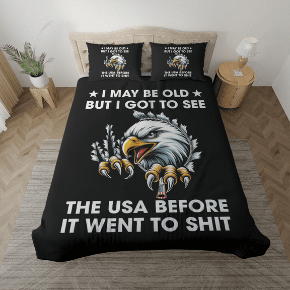 Lotusprinthandmade US Patriotic Eagle I May Be Old Bedding Set (Made in Vietnam) (60x80), eagle bedspread, eagle and us flag comforter set