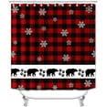thumbnail image 2 of Juego de 4 cortinas de ducha con dibujos de Papá Noel, bolas de Navidad con cuadros rojos y negros, decoración navideña para el baño, cortina de ducha de tela impermeable, alfombrilla de baño, 2 of 7