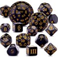 thumbnail image 1 of GFDYREE 15 Pcs Ensemble Complet de dés Polyédriques D3-D100 dés de Jeu avec Sac de Rangement en Cuir pour Jeux de Rôle (Noir & Jaune), 1 of 7