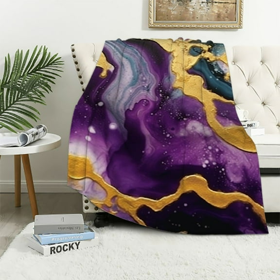 Pratyus Purple and Gold Substance Throw Blanket for Couch Sofa Bed Office Decor Lightweight Blanket for All Seasons 40x50in