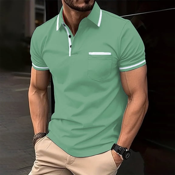 Mens Casual Trim Polo Shirts Short Sleeve Color Block Athletic Golf T Shirts Chest Pocket Fashion Loose Fit Tops M