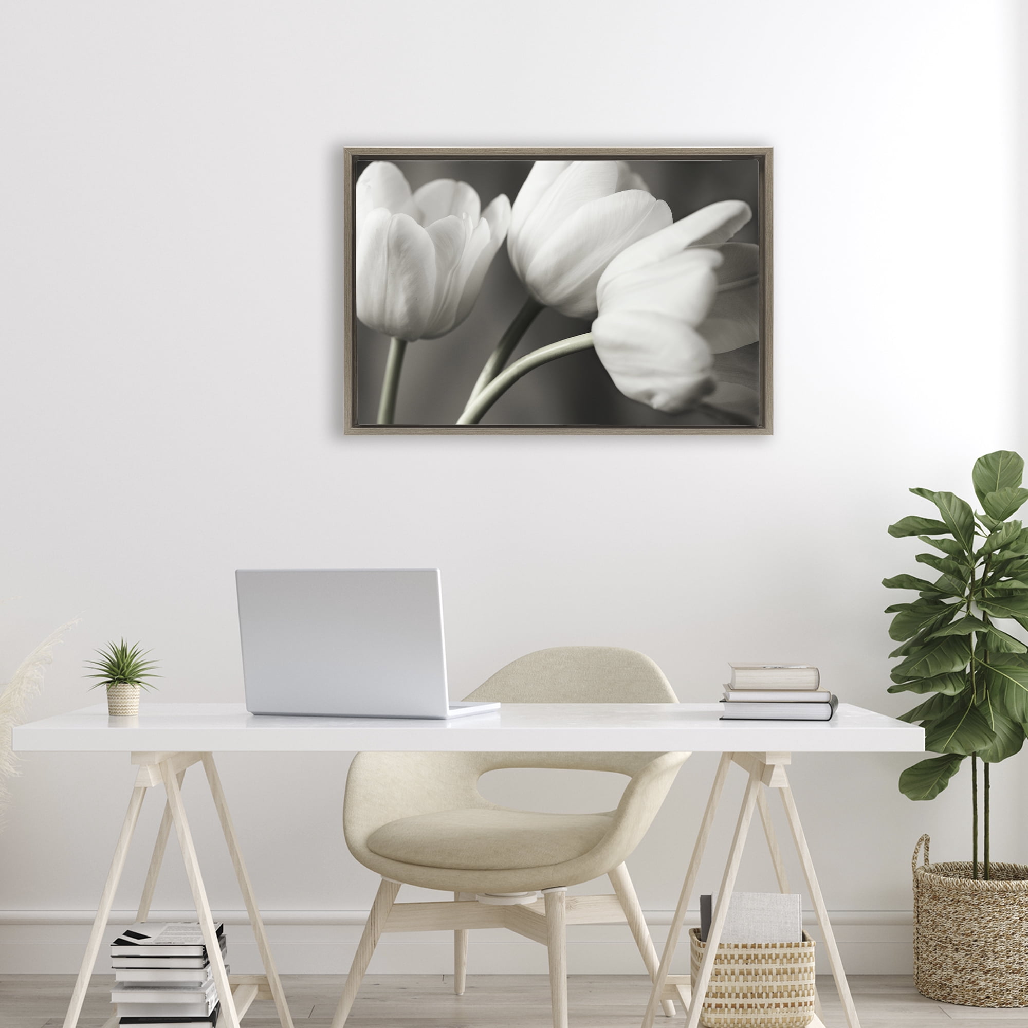 Stupell Industries Row Of Monochrome Tulips Brown Framed Floater Canvas Wall Art, design by Tom Quartermaine