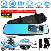 NIFFPD 4.3" HD 1080P Dual Lens Car DVRDash Cam Video Camera Recorder Rearview Mirror
