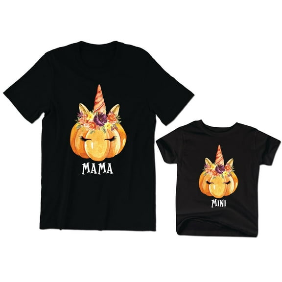 Mama Women's T-Shirt Pumpkin Floral Unicorn Graphic Tee Mini Kids Toddler Shirt Baby Bodysuit Halloween Family Matching Mommy Daughter Outfits