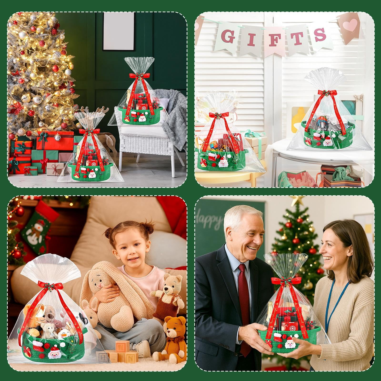 3 Set Christmas Basket Gift Set,Small Storage Basket for Gifts, Gift Baskets Empty, Baby Basket for Toys, Towels, Decorative Woven Rope Baskets for Christmas Holiday Decorations(Red,Classic)