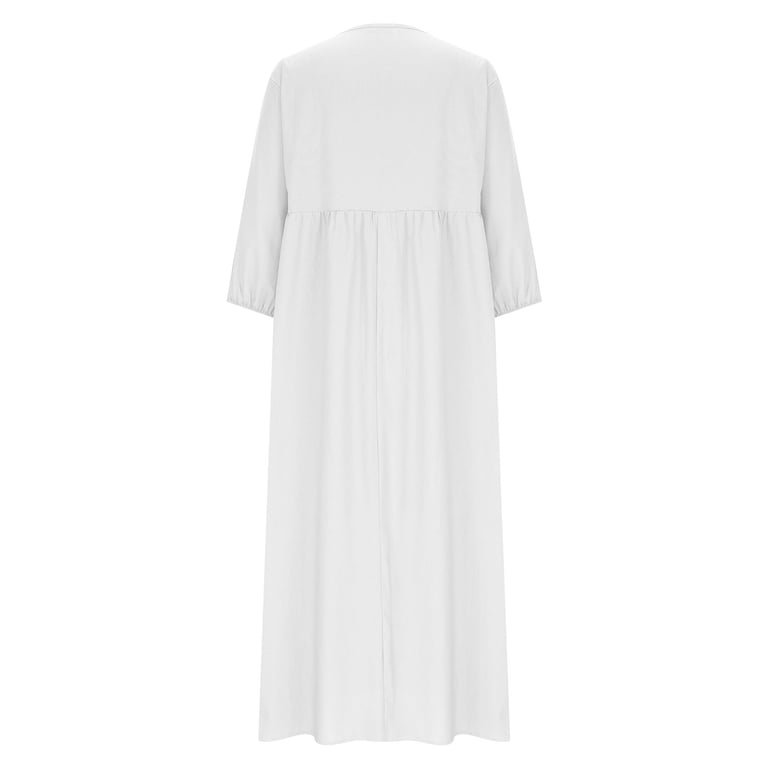 Blmnix Fit & Flare Women's Dresses Tea-Length Cotton Linen Plus Size  Petticoat V-Neck 3/4 Sleeve White Womens Dress,S - Walmart.com
