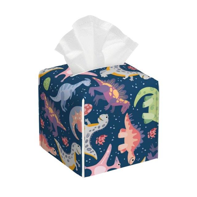 Balery Dinosaur Porta Pañuelos de Cuero con Estampado – Funda Moderna Cuadrada para Caja de Pañuelos, Dispensador 5x5x5''