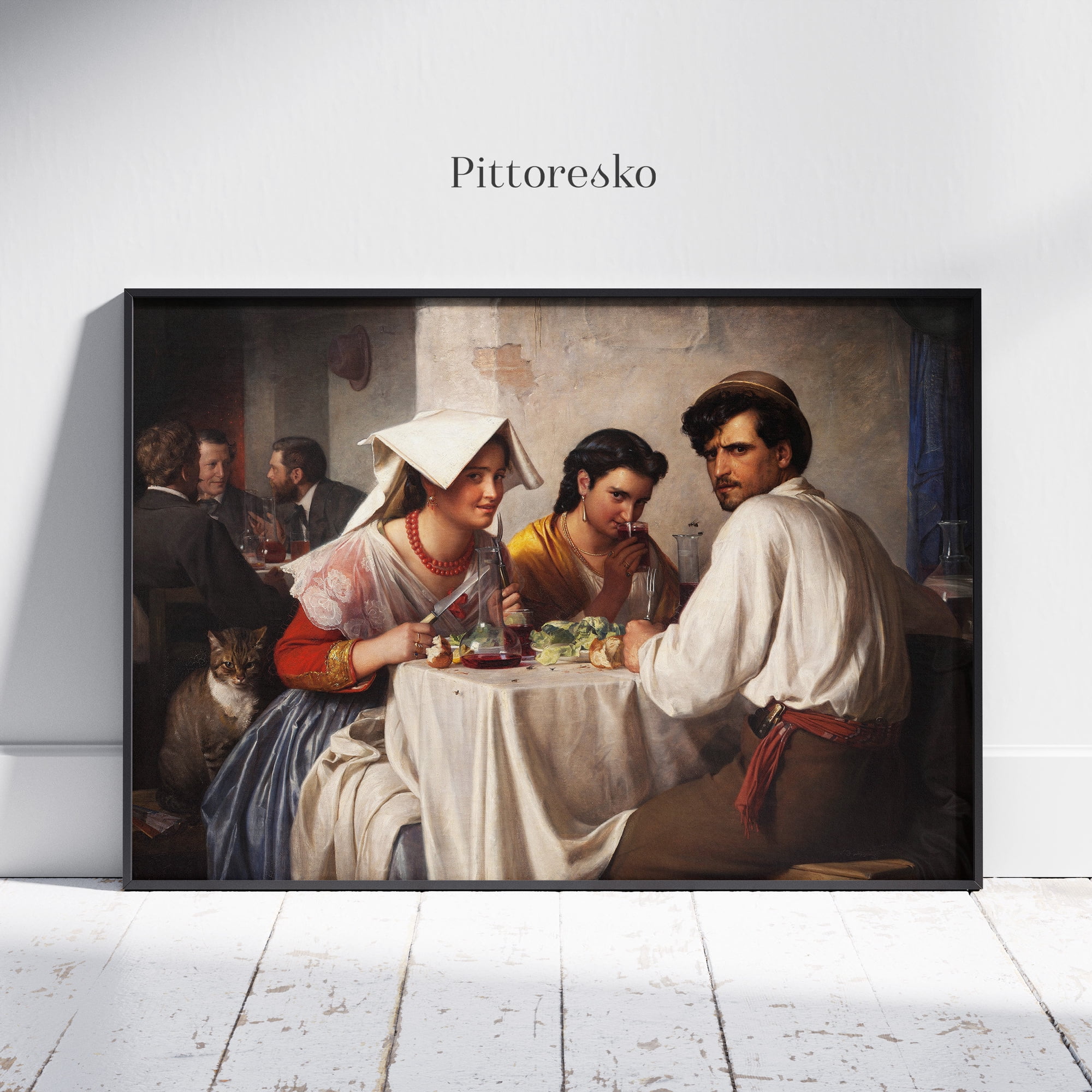 Vintage Roman Osteria Wall Art Antique Italian Restaurant Poster, 1800s Roman Art Print, Rome Travel Art Folk Art Painting, Poster Only