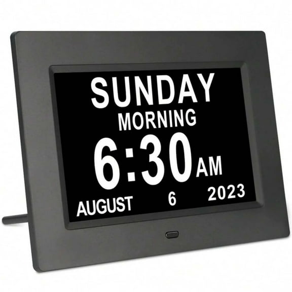 7 Inch Clock With Day And Date For Elderly Large Display Digital Clock 5 Alarm 3 Medicine Reminders Black