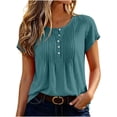 thumbnail image 3 of Zulora Women's Summer Casual Crew Neck Short Sleeve Button Placket Pleated Top Blouse, 3 of 10