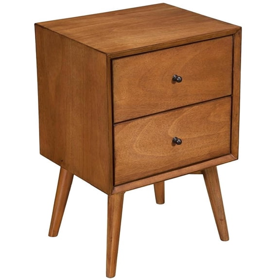 Allora Mid Century 2 Drawer Wood Nightstand in Chestnut