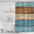 thumbnail image 2 of Farmhouse Light Blue Brown Shower Curtain, Waterproof Shower Curtains for Bathroom, Vintage Wooden Striped Washable Fabric Bathtub Curtain Set Bath Decor with 12 Hooks Stall 36"x72", 2 of 6