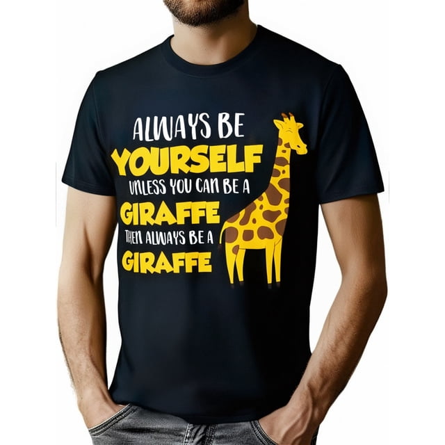 Camiseta 100 % algodón para hombre con estampado inspirador de jirafa: informal, suave y cómoda, de manga corta y cuello redondo, lavable a máquina, ideal para todas las estaciones.