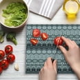 thumbnail image 3 of Grey Cutting Board, Nordic Snowflake Knit Patterns Scandinavian Motifs Traditional and Modern Print, Decorative Tempered Glass Cutting and Serving Board, Large Size, Grey White Black, by Ambesonne, 3 of 5