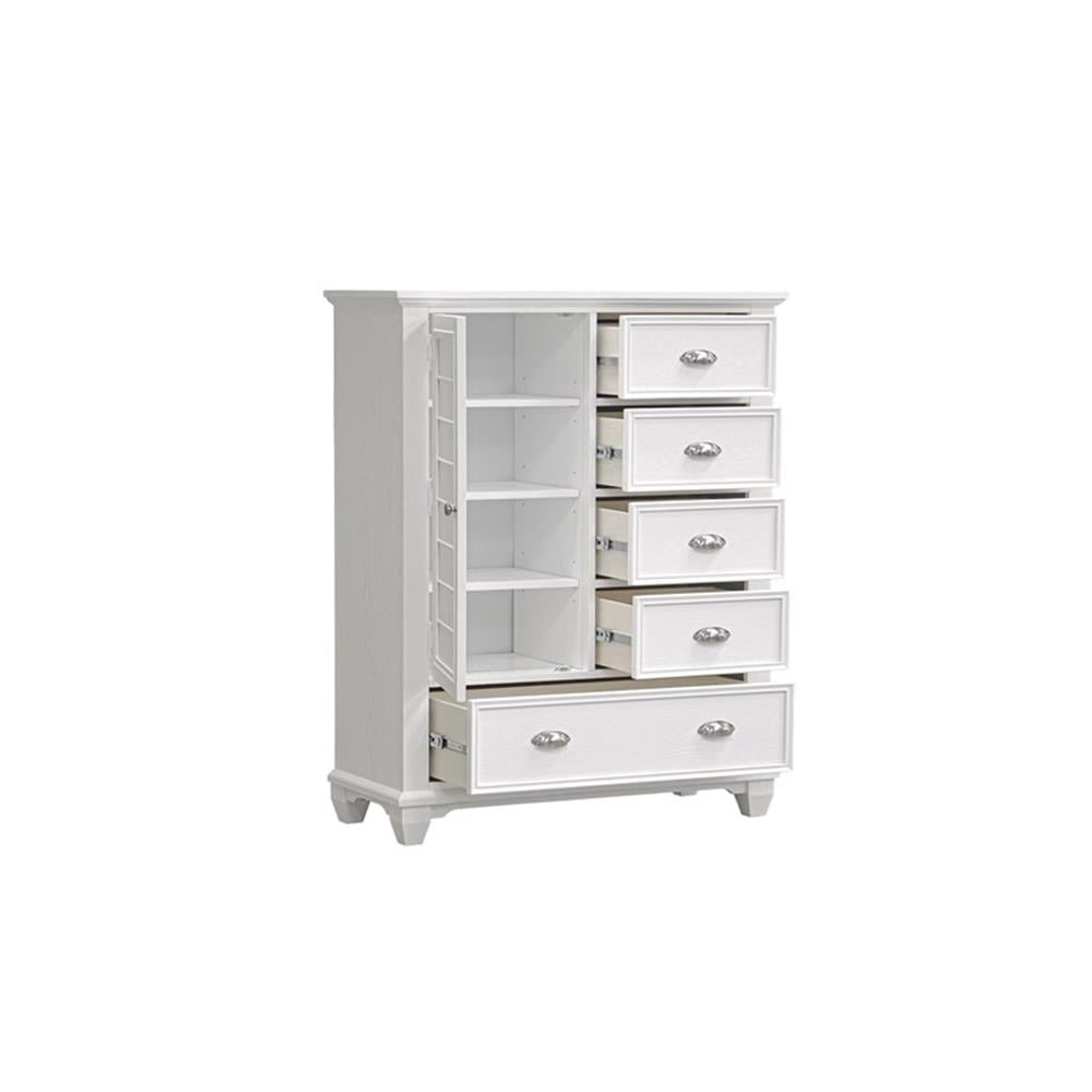 New Classic Furniture Jamestown Solid Wood 5-Drawer Door Chest in White