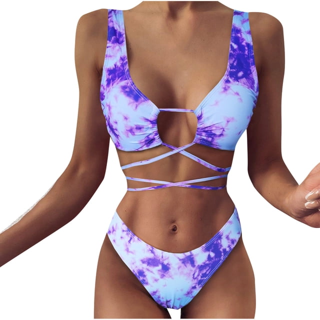 Elegante traje de baño cómodo para mujer Bikini Tie-dye Impreso Vendaje Split Traje de baño OAVQHLG3B Store lin121212