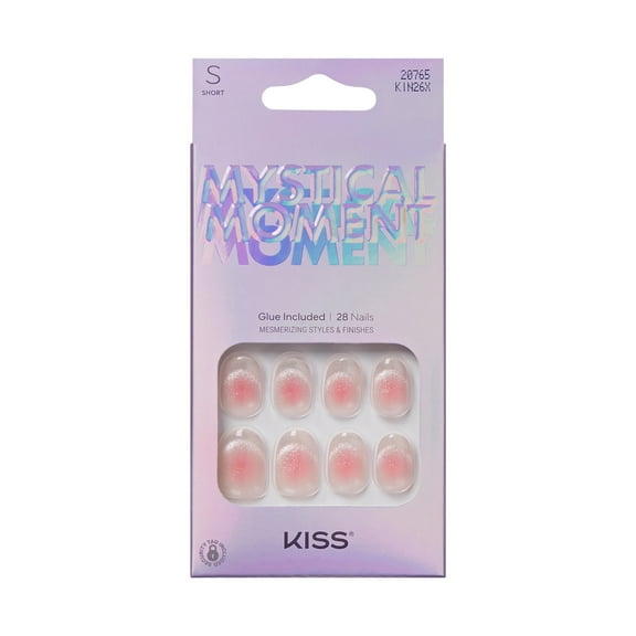 KISS Mystical Moment Press on Nails, Supernatural, Pink, Short Oval, 28 Count
