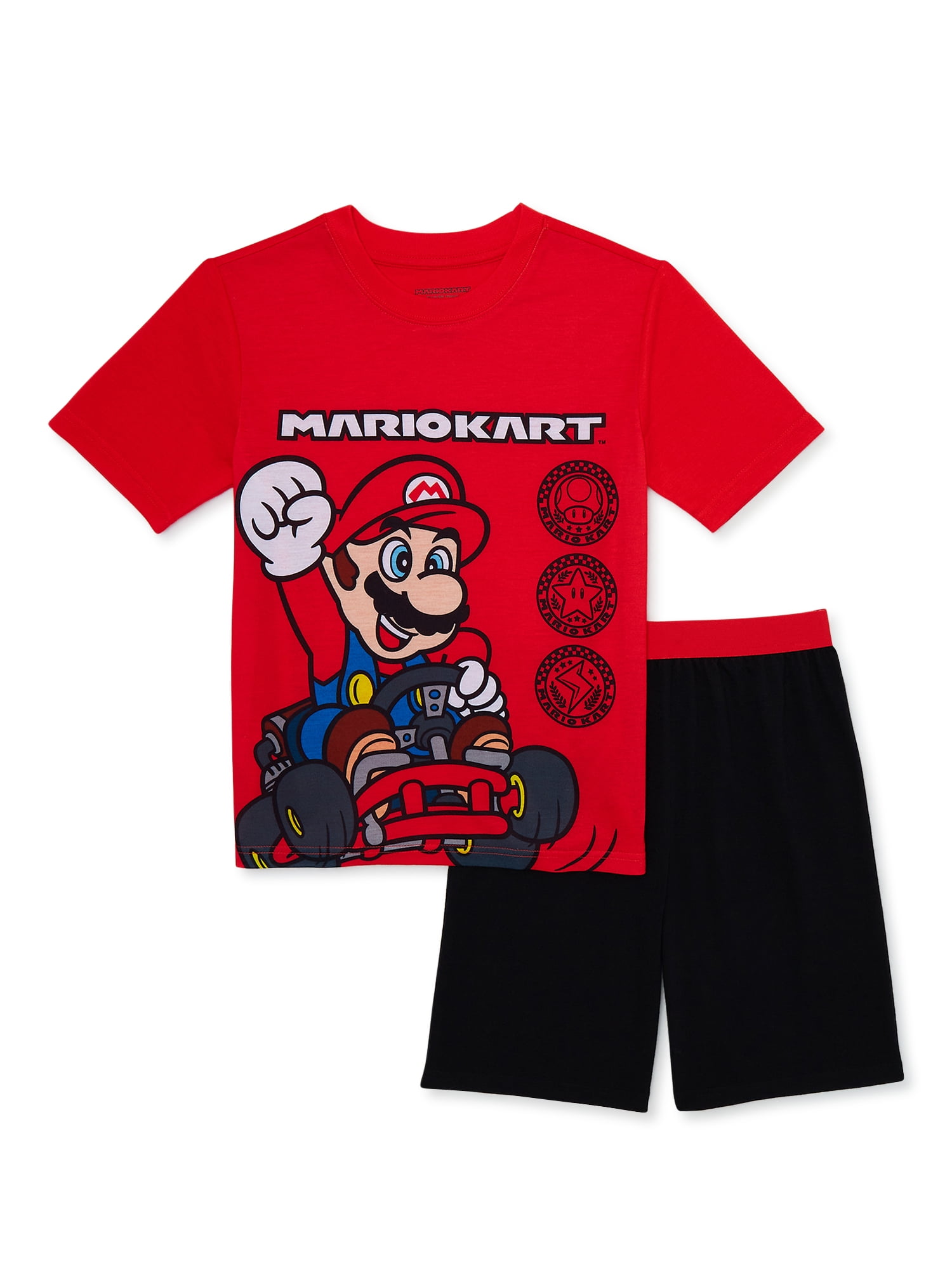 Mario Kart Boys Short Sleeve Top and Shorts, 2-Piece Sleepwear Set, Sizes 4-12