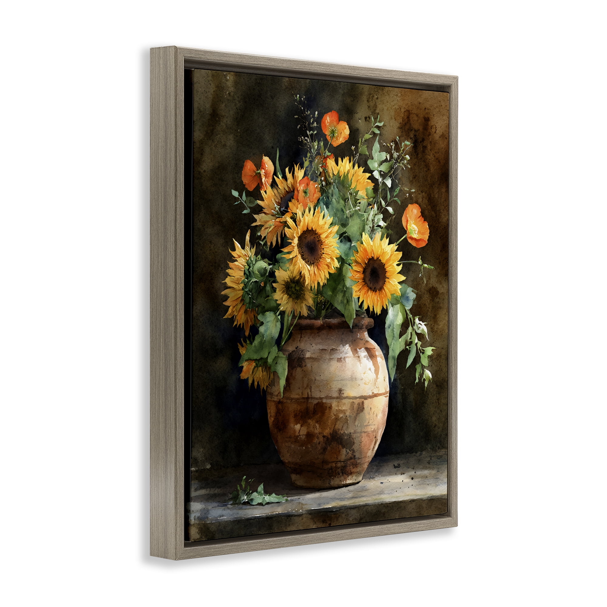 Stupell Industries Rustic Sunflower Display Brown Framed Floater Canvas Wall Art, design by Franklyn Gregory