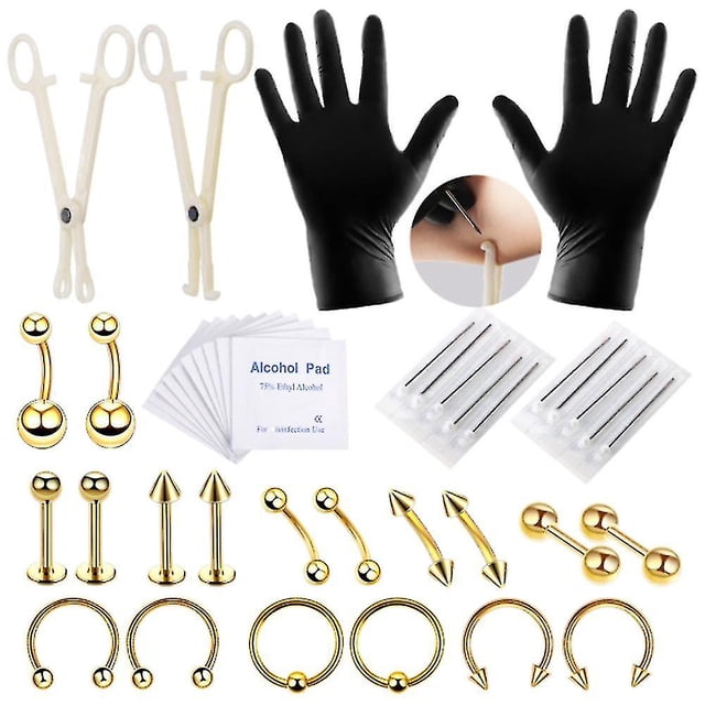 Kit de 42 piezas para piercings de tatuajes, anillos para cejas, ombligo, labios, nariz y lengua