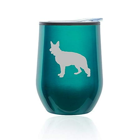 

Stemless Wine Tumbler Coffee Travel Mug Glass with Lid German Shepherd (Turquoise Teal)